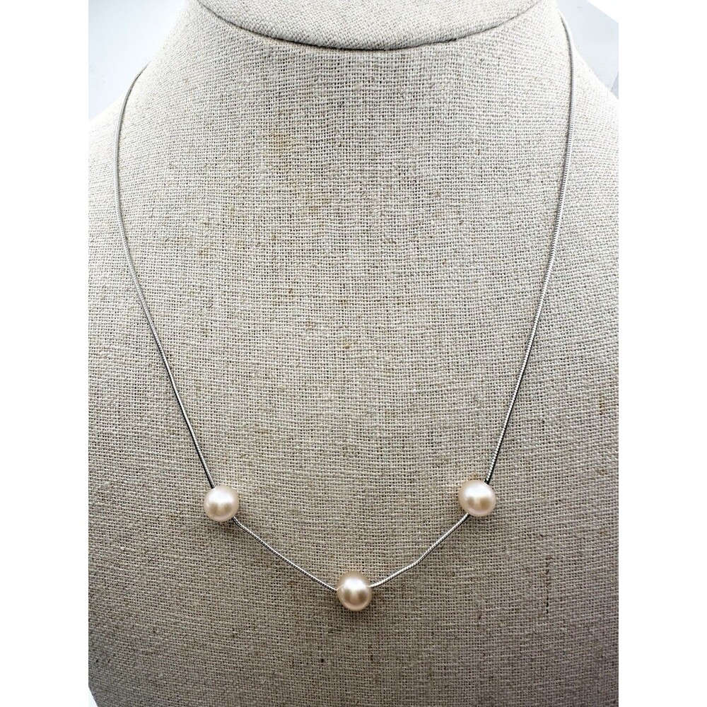 925 Sterling Silver Snake Chain Cultured Pearl Necklace 18”